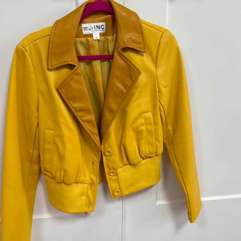 INC International Concepts Women's Yellow Leather Jacket